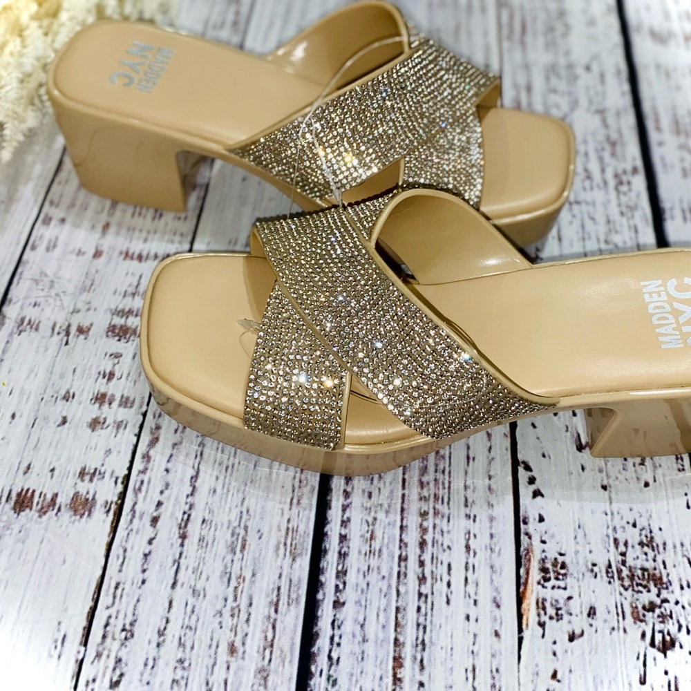 Maddden NYC Women's Bling Square Low-Heeled Sandals